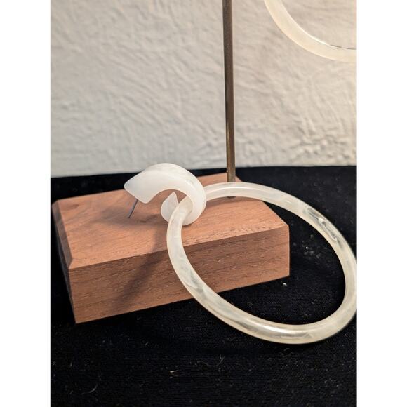 Extra Large Cream Acrylic DoorKnocker Loopy Pierced Earrings - Picture 3 of 6